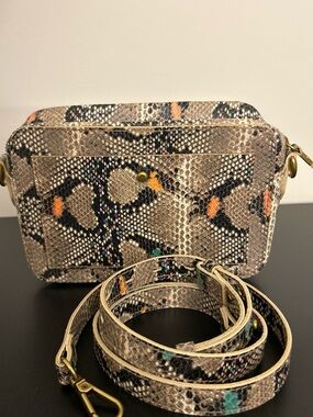 Madewell Snake-Print Crossbody Bag in Taupe with Colorful Accents